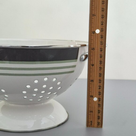 Vintage Pfaltzgraff Sphere Enamel Colander, Charcoal Gray & Green Stripes Modern - Picture 8 of 8